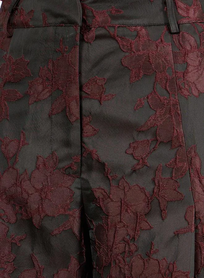 Styli Burgundy Jacquard Wide Leg Trousers