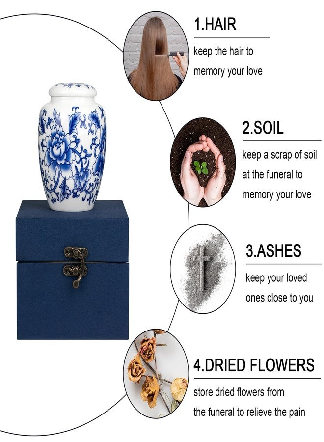 SIBRANT Small Urns for Human Ashes - Cremation Keepsake Decorative Urns, Ceramic Urns for Female & Male Pet Ashes, Funeral Urns with Exquisite Box Ceramic Memorial Mini Urns（Blue&1M ） - Image 3