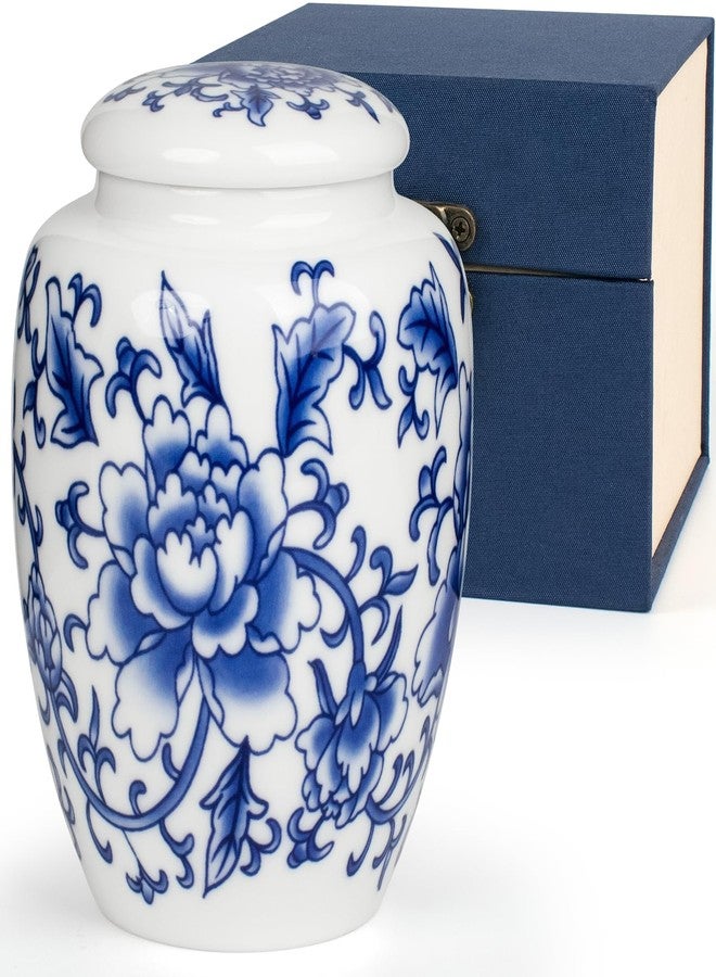 SIBRANT Small Urns for Human Ashes - Cremation Keepsake Decorative Urns, Ceramic Urns for Female & Male Pet Ashes, Funeral Urns with Exquisite Box Ceramic Memorial Mini Urns（Blue&1M ） - Image 1