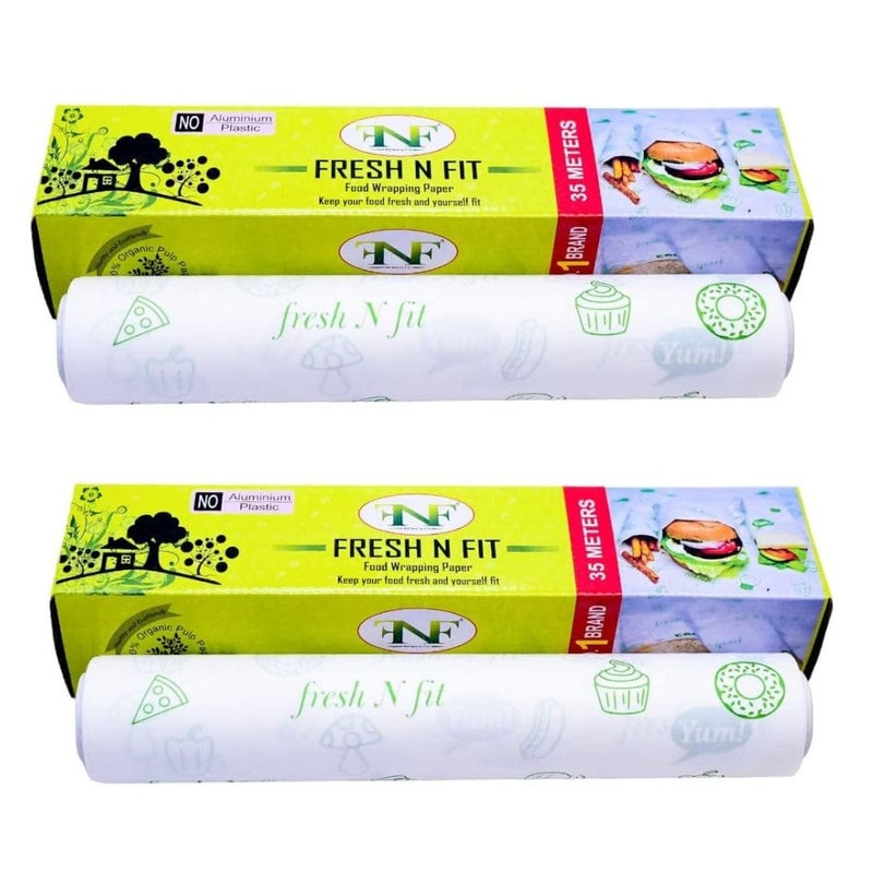 FRESH N FIT Fresh N Fit Food Wrapping Paper Roll 35 Meters Roti Wrap Food Grade Non Stick I Microwave Safe Butter Paper Core Roll Inside 100 Hygienic Organo Green Pack of 2