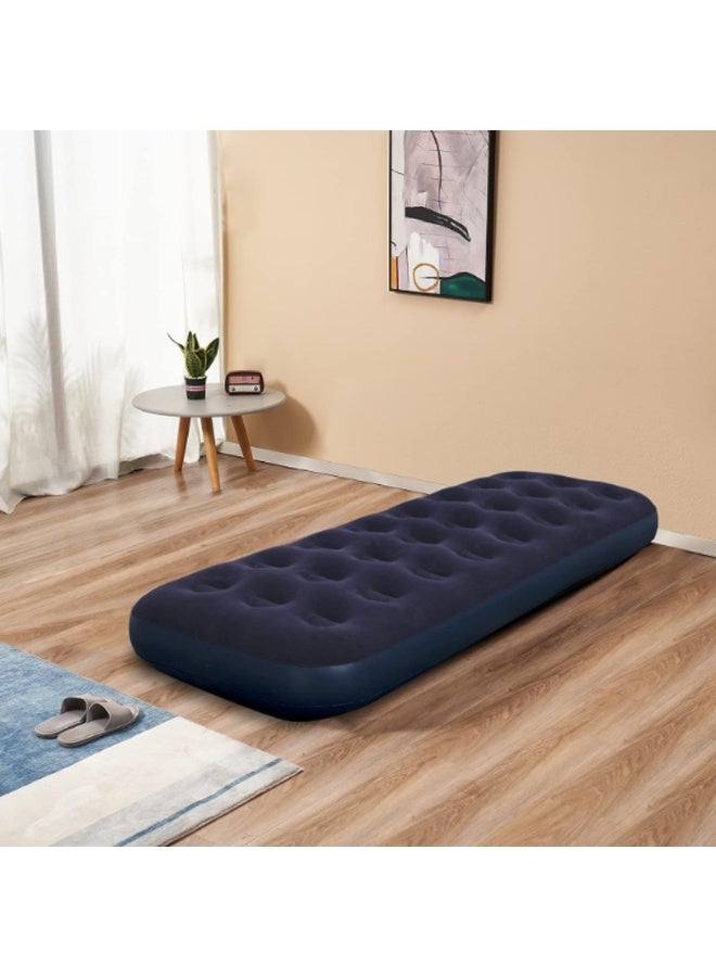 Premium Inflatable Air Mattress Bed with Soft Flocked Top for Indoor Home Use, Outdoor Camping & Beach Trips - Navy Blue - Size 191x73cm (Single) - Image 1