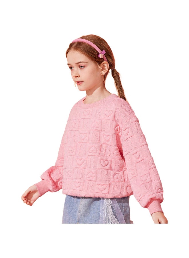 Ask Junior Girls' Sweatshirt Spring Collection, Fashionable Heart And Letter Print Sweatshirt For Older Children, Pink, Size 170 - Image 1