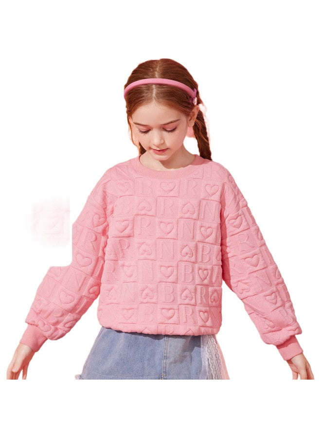 Ask Junior Girls' Sweatshirt Spring Collection, Fashionable Heart And Letter Print Sweatshirt For Older Children, Pink, Size 170 - Image 3