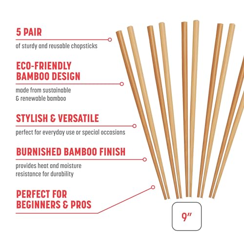 Joyce Chen Reusable Burnished Bamboo Chopsticks Set, 5 Pair - Image 2