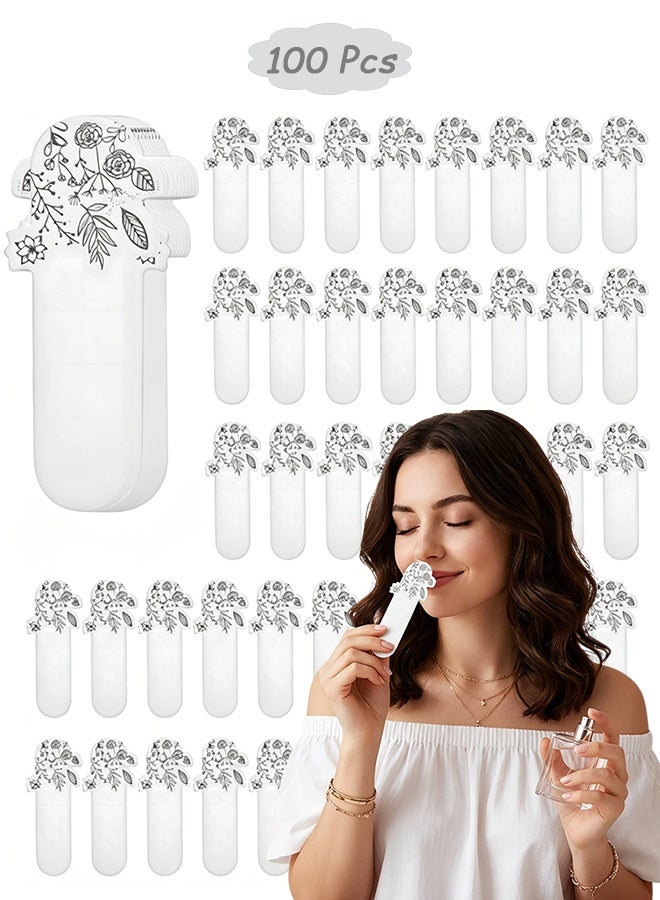 GD 100 Pcs Disposable Perfume Test Strips White Essential Oils Tester Paper - Floral Print Aromatherapy Fragrance Classification Testing Card for Essential Oil Blending, Perfume Making, Aromatherapy & Fragrance Sampling - Image 1