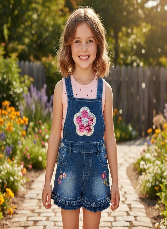 Peacolate Summer Little&Big Girls 2pcs Clothing Sets Sleeveless T-Shirt and Denim Suspenders Shorts(Flower,6Years) - Image 2