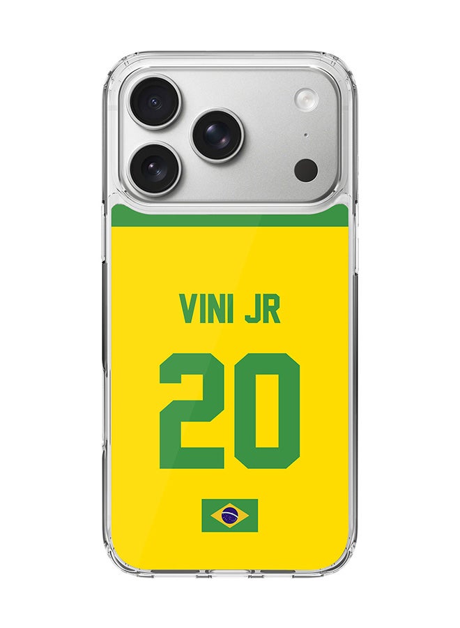 Stylizedd Classic Clear MagSafe Case for iPhone 17 Pro , Hybrid Soft Case Flexible Edges Anti Drop TPU PC Gel Thin Transparent Cover [ Designed for iPhone 17 Pro ] - Football Team - Brazil, Player Name - Vini Jr
