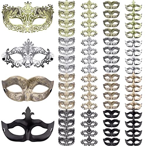 FEQO 64 Pieces Masquerade Masks Vintage Antique Venetian Masks Eye Mask for Masquerade Party Festival Canival Mardi Gras - Image 1