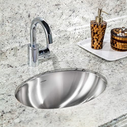 Houzer Opus Stainless Steel Bathroom Sink: 18 Inch Undermount Oval Bowl without Overflow, Optional Grid Drain, Durable & Versatile, Essential for Home & Apartment: CH-1800-1 - Image 2