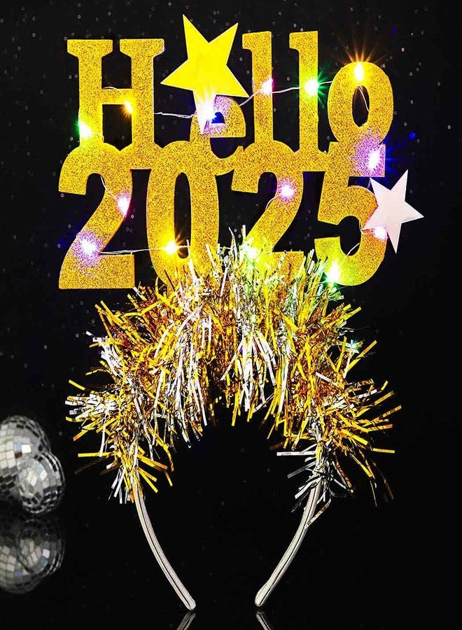 ACEDRE Light Up New Year Headband Glowing LED Star Sequin Headpieces Hello 2025 Festival Party Decorations for Women (1-Gold, Free size) - Image 1