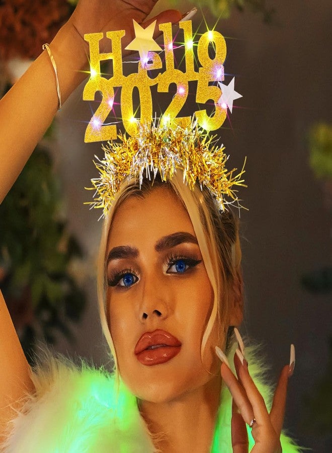 ACEDRE Light Up New Year Headband Glowing LED Star Sequin Headpieces Hello 2025 Festival Party Decorations for Women (1-Gold, Free size) - Image 2