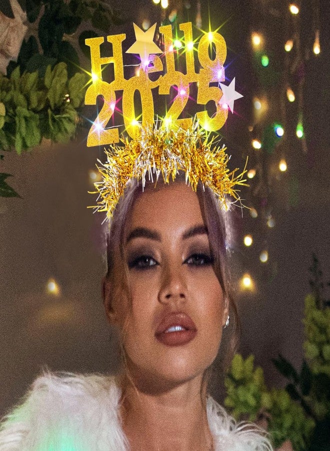 ACEDRE Light Up New Year Headband Glowing LED Star Sequin Headpieces Hello 2025 Festival Party Decorations for Women (1-Gold, Free size) - Image 4