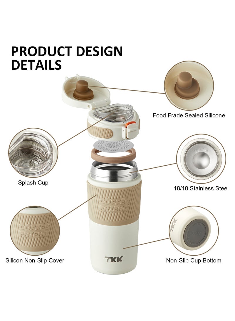 TKK 450ml Stainless Steel Coffee thermos 316 with Anti Scalding Silicone Head Case Keep Temperature for 6 to 12 Hours |  White - Image 2