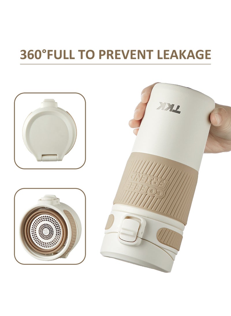 TKK 450ml Stainless Steel Coffee thermos 316 with Anti Scalding Silicone Head Case Keep Temperature for 6 to 12 Hours |  White - Image 4