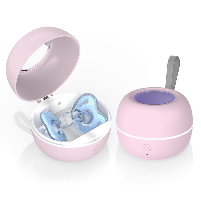 Zyntieu Upgraded Portable Pacifier Sanitizer UV Light Sanitizer Box 9999 Cleaned in 3 Minutes 90 Disinfection Cycles USB Rechargeable Baby Pacifier Sanitizer On The Go Large Pink - Image 1