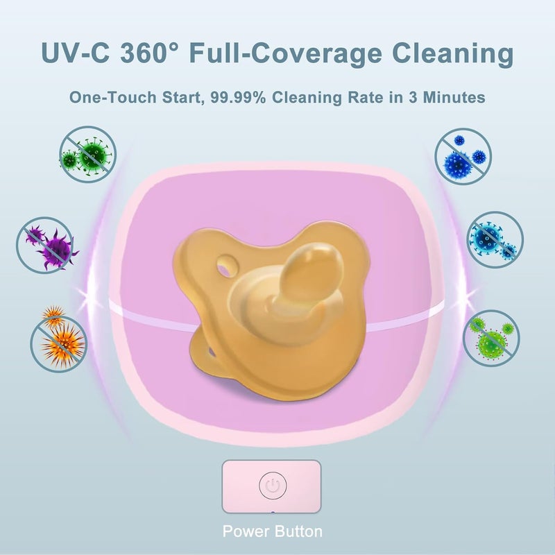 Zyntieu Upgraded Portable Pacifier Sanitizer UV Light Sanitizer Box 9999 Cleaned in 3 Minutes 90 Disinfection Cycles USB Rechargeable Baby Pacifier Sanitizer On The Go Large Pink - Image 4