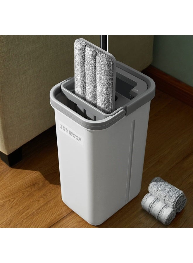 JOYMOOP Mop and Bucket with Wringer Set, Hands Free Flat Floor Mop and Bucket, with 3 Washable Microfiber Pads, Wet and Dry Use, Floor Cleaning System - Image 1