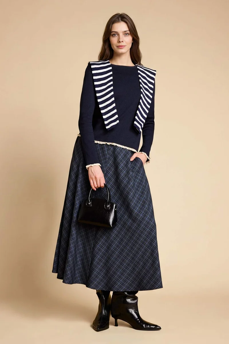 ديفاكتو A-Line Plaid Maxi Skirt