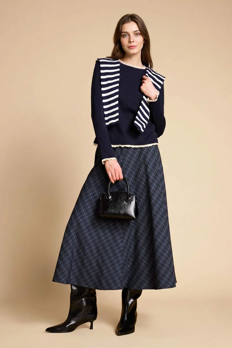 ديفاكتو A-Line Plaid Maxi Skirt