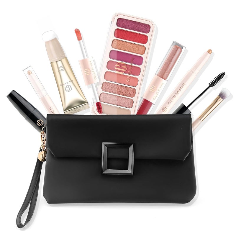 COLOR NYMPH Color Nymph All In One Makeup Kit For Teens And Girls With Waterproof Handbag Makeup Kit Included 9 Colors Matte And Pearl Eyeshadow Palette Liquid Blush, Double Ended Lipgloss Concealer Brush Mascara
