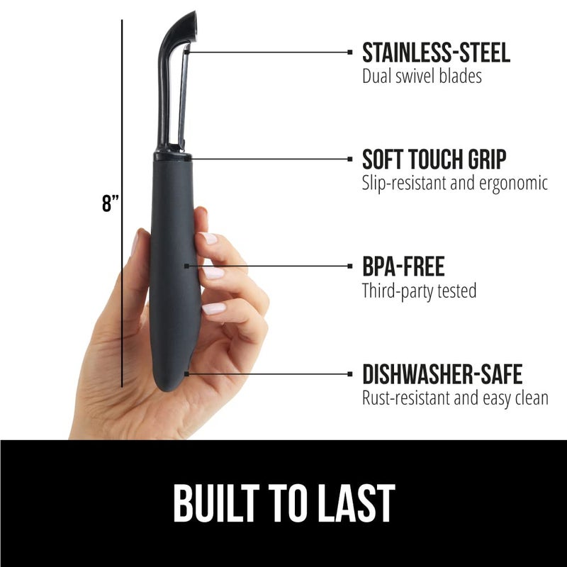 GORILLA GRIP Patented BPA-Free Sharp Stainless Steel Dual Swivel Vegetable Peeler, Soft Comfortable Handle, Smoothly Peel Apples Potatoes Carrots, Includes Blade Cover, Holiday Prep Essentials, Black - Image 2