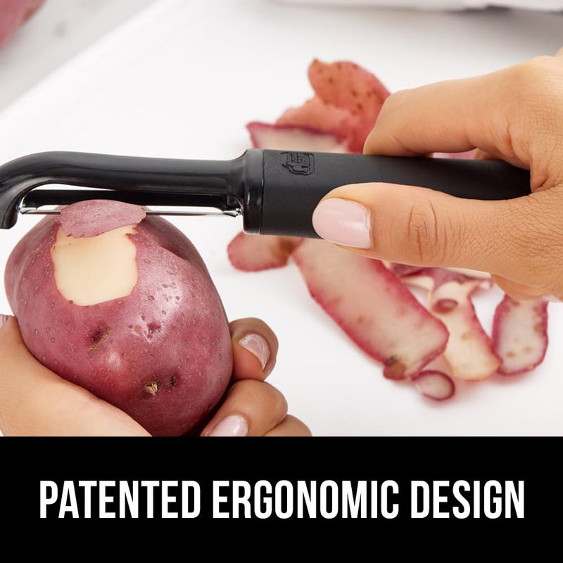 GORILLA GRIP Patented BPA-Free Sharp Stainless Steel Dual Swivel Vegetable Peeler, Soft Comfortable Handle, Smoothly Peel Apples Potatoes Carrots, Includes Blade Cover, Holiday Prep Essentials, Black - Image 4