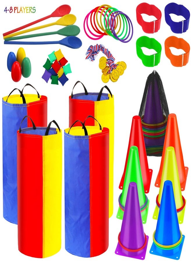 Deekin 53 Pieces Outdoor Lawn Game Carnival Toss Set Potato Sack Race Bags Egg and Spoon Race Party Ring Bean Bag Tossing Cones Prizes for Adult Family Birthday Party Outdoor Game Supplies - Image 1
