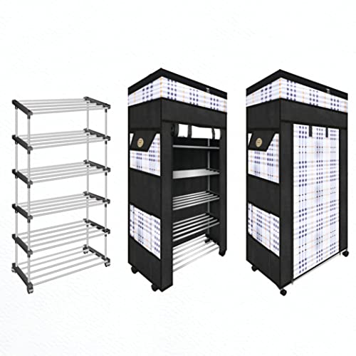 TRENDY Metal Multipurpose Foldable Shoe Rack for Home with Cover | 360 ° Rotating Wheels, Dustproof Zip Cover with Side and Zipper Top Pockets - Image 2