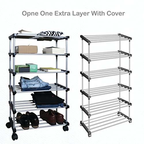 TRENDY Metal Multipurpose Foldable Shoe Rack for Home with Cover | 360 ° Rotating Wheels, Dustproof Zip Cover with Side and Zipper Top Pockets - Image 5