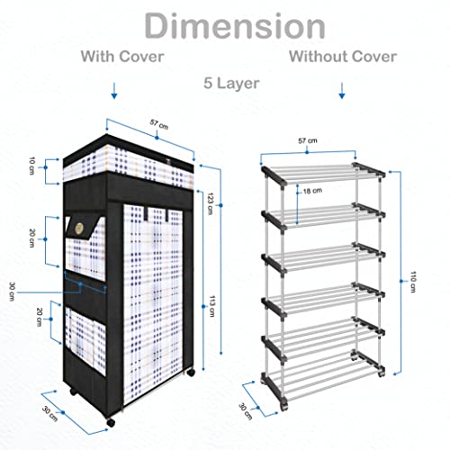 TRENDY Metal Multipurpose Foldable Shoe Rack for Home with Cover | 360 ° Rotating Wheels, Dustproof Zip Cover with Side and Zipper Top Pockets - Image 3