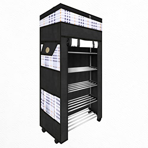 TRENDY Metal Multipurpose Foldable Shoe Rack for Home with Cover | 360 ° Rotating Wheels, Dustproof Zip Cover with Side and Zipper Top Pockets - Image 1