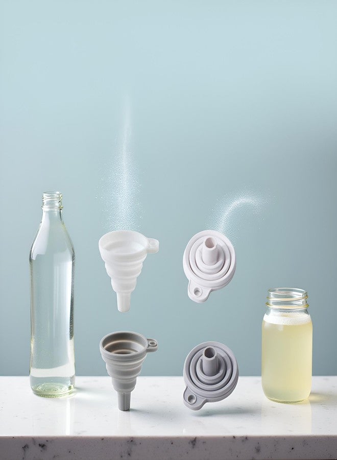 Jowxsx عبوتان من قمع السيليكون القابل للطي، مرن وقابل للطي، قمع مطبخ لنقل السوائل/المساحيق من زجاجات المياه، فتحة واسعة، أدوات وأجهزة طعام متخصصة، رمادي وأبيض - Image 5