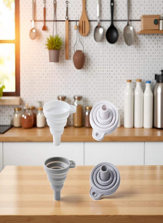 Jowxsx عبوتان من قمع السيليكون القابل للطي، مرن وقابل للطي، قمع مطبخ لنقل السوائل/المساحيق من زجاجات المياه، فتحة واسعة، أدوات وأجهزة طعام متخصصة، رمادي وأبيض - Image 4