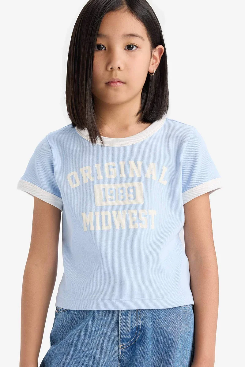 ديفاكتو Girl Slim Fit Crew Neck Printed Corduroy T-Shirt