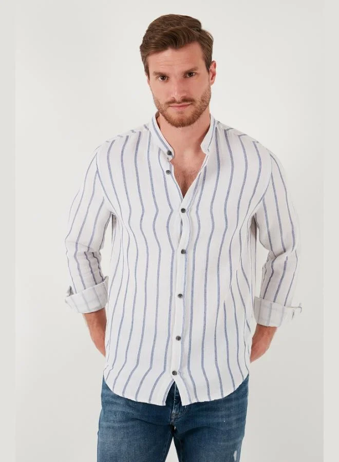 بوراتي قميص رجالي قطن % بقصة عادية وياقة مخططة من بوراتي