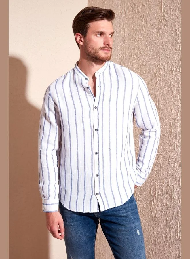 بوراتي قميص رجالي قطن % بقصة عادية وياقة مخططة من بوراتي