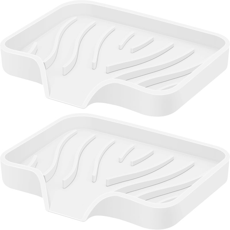 Silicone Soap Dish with Drain SAISN Kitchen Soap Tray for Shower 2 Pack Self Draining Soap Dish Soft Bathroom Soap Holder for Kitchen Sink Flexible Portable Soap Saver White