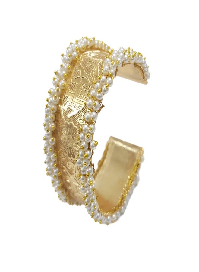 OMID Flexible Gold Tone Cuff With Beads Lightweight High Bracelet For Women and Girls - Image 1