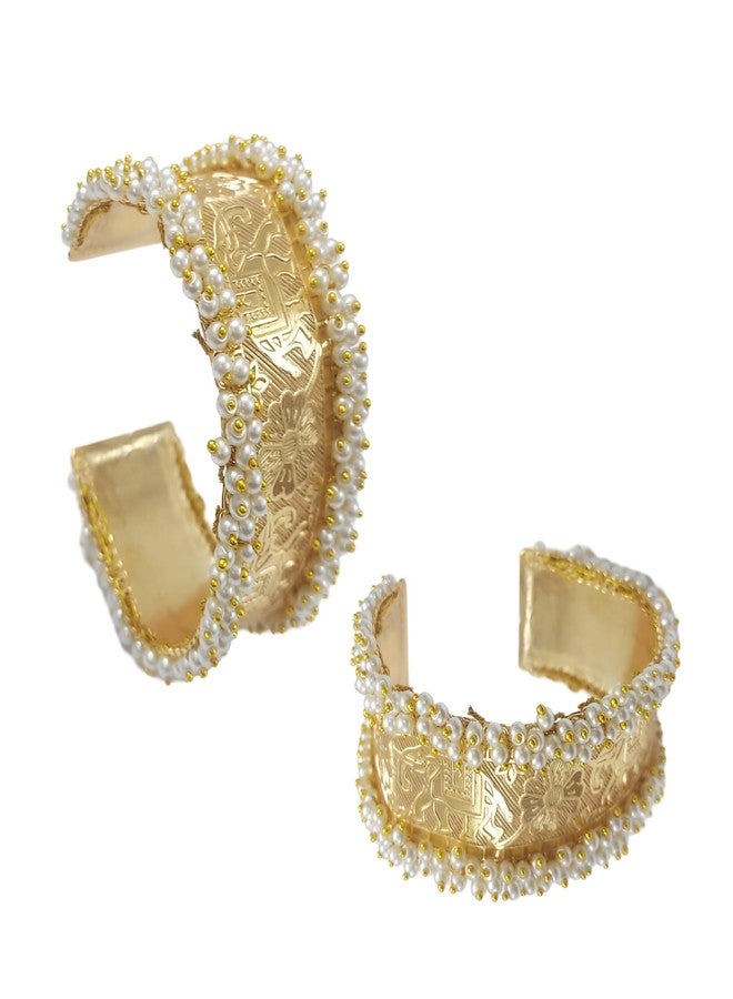 OMID Flexible Gold Tone Cuff With Beads Lightweight High Bracelet For Women and Girls - Image 5