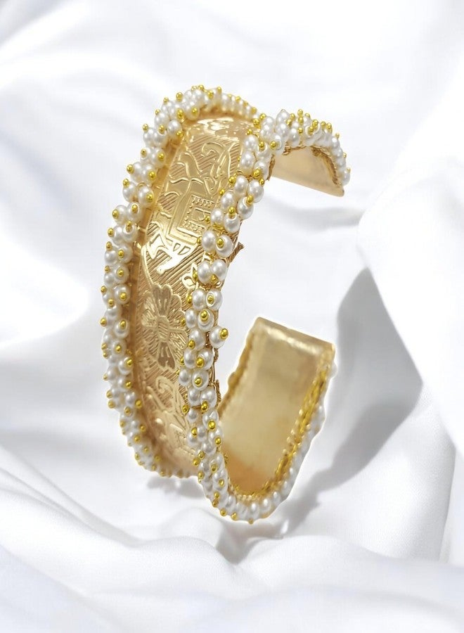 OMID Flexible Gold Tone Cuff With Beads Lightweight High Bracelet For Women and Girls - Image 3