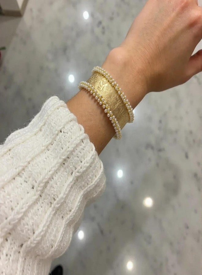 OMID Flexible Gold Tone Cuff With Beads Lightweight High Bracelet For Women and Girls - Image 2