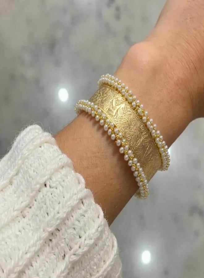 OMID Flexible Gold Tone Cuff With Beads Lightweight High Bracelet For Women and Girls - Image 4