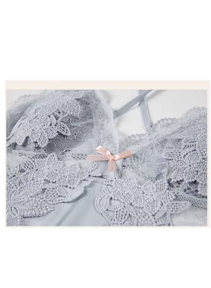 New Satin Lace Chest Cuhion Suspender Nightgown, Women's Lace Up Nightgown, Home Wear Four Piece S - Image 3