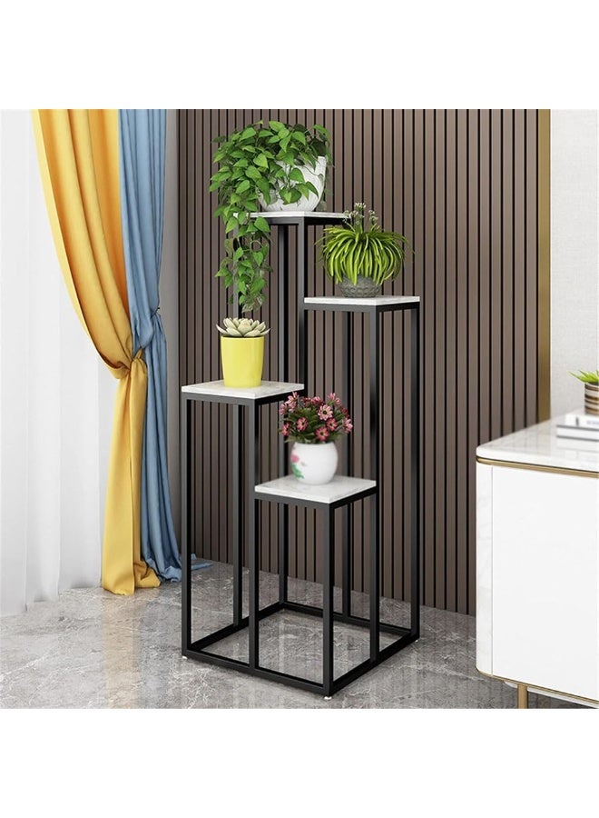 HOME TASTE Hometaste Metal And Marble Plant Stand With Modern Designs Ideal For Indoor And Outdoor Decor,Perfect For Succulents,Potted Plants And Flower Pots Black Frame + White Marble