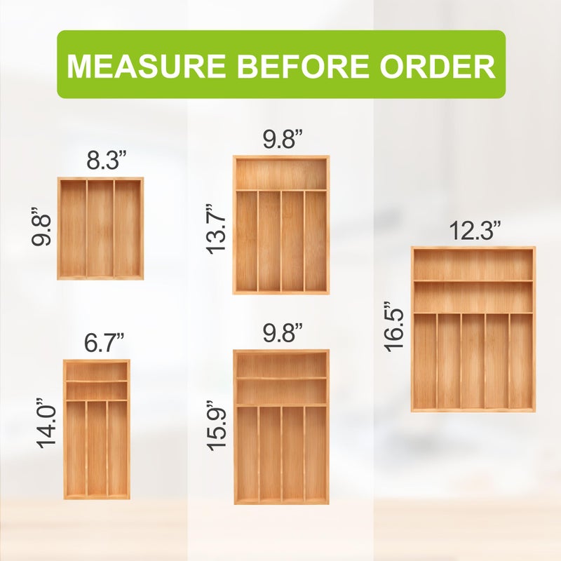Unibambou Bamboo Utensil Drawer Organizer, Kitchen Organizer for Flatware Cutlery, Silverware Tray for Drawer (5 Slots, Natural) - Image 2