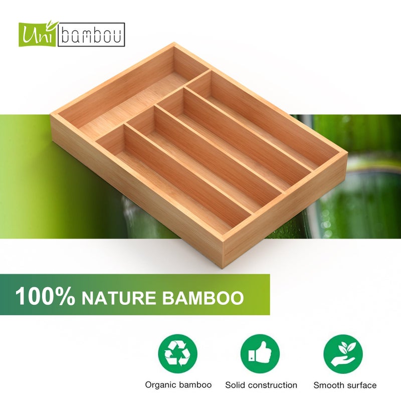 Unibambou Bamboo Utensil Drawer Organizer, Kitchen Organizer for Flatware Cutlery, Silverware Tray for Drawer (5 Slots, Natural) - Image 5