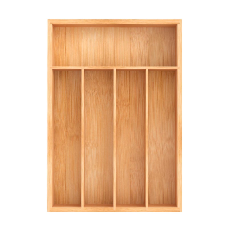 Unibambou Bamboo Utensil Drawer Organizer, Kitchen Organizer for Flatware Cutlery, Silverware Tray for Drawer (5 Slots, Natural) - Image 1