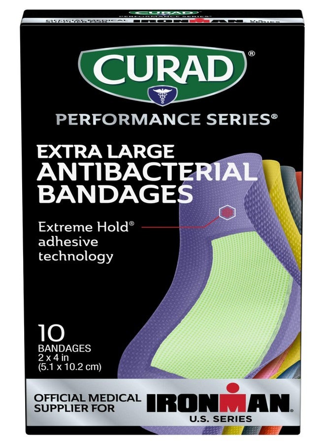 CURAD Performance Series IRONMAN Antibacterial Bandages, Extreme Hold Adhesive Technology, Extra Large Flexible Fabric Bandages for Cuts, Scrapes, & Burns, Assorted Colors, 2 x 4 inches, 10 Count - Image 2