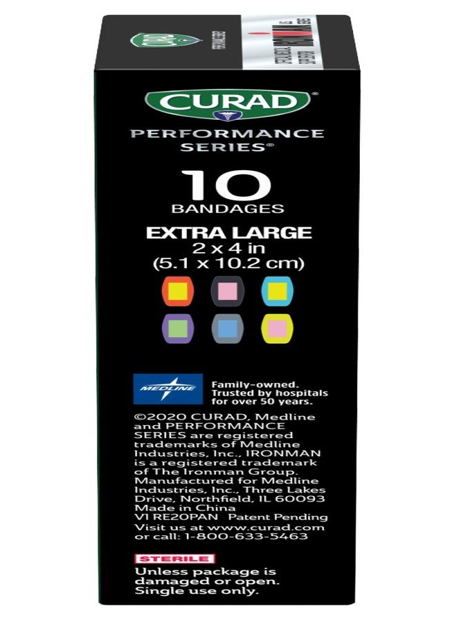 CURAD Performance Series IRONMAN Antibacterial Bandages, Extreme Hold Adhesive Technology, Extra Large Flexible Fabric Bandages for Cuts, Scrapes, & Burns, Assorted Colors, 2 x 4 inches, 10 Count - Image 5