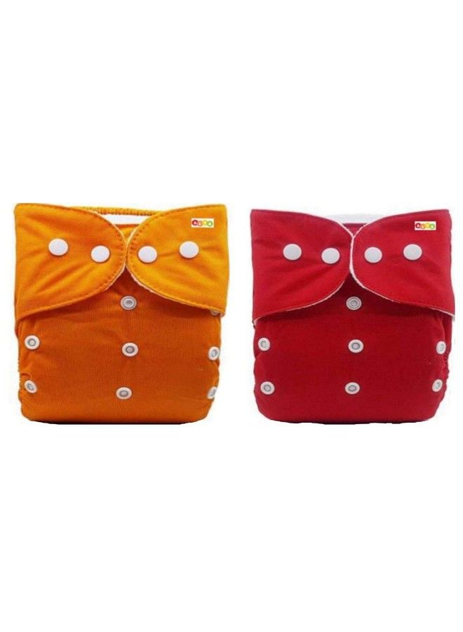Alya Pocket Button Style Solid Reusable Cloth Diaper All In One Adjustable Washable Diapers Nappies(Without Inserts) For Toddlers;New Borns(0 24 Months3 16Kg) (Pack Of 2 Orangered) - Image 1